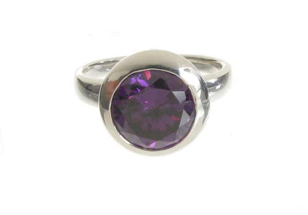 Sterling Silver and Amethyst CZ Bowl Ring