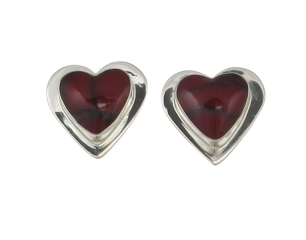 Sterling Silver Formed Red Jasper Heart Earrings