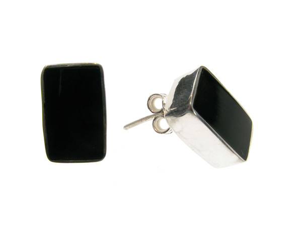Sterling Silver and Black Agate Oblong Stud Earrings