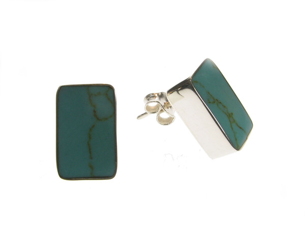 Sterling Silver and Formed Turquoise Oblong Stud Earrings