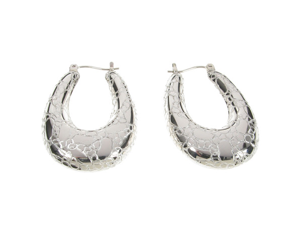 Sterling Silver Etched Horseshoe Earrings