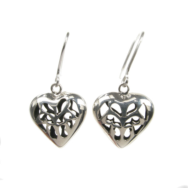 Sterling Silver Open Pattern Detail Heart Earrings