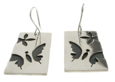 Sterling Silver Butterfly Dog Tag Earrings