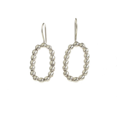 Sterling Silver Beaded Oval Earrings
