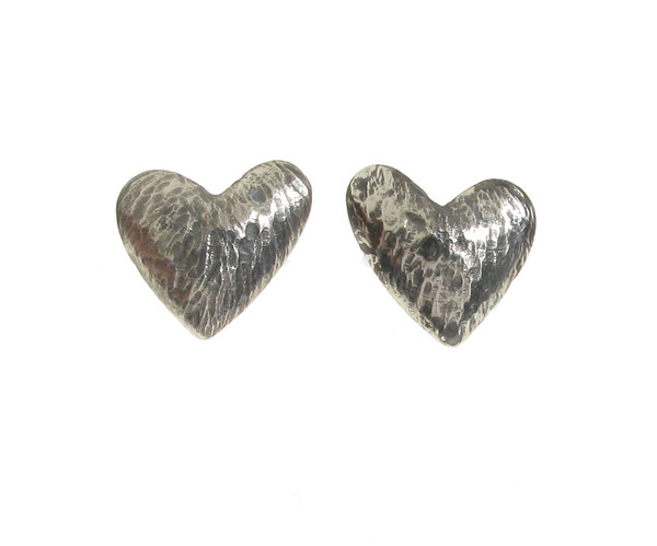 Oxidised Sterling Silver Asymmetrical Heart Stud Earrings