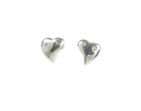 CZ Studded Diddy Sterling Silver Heart Earrings
