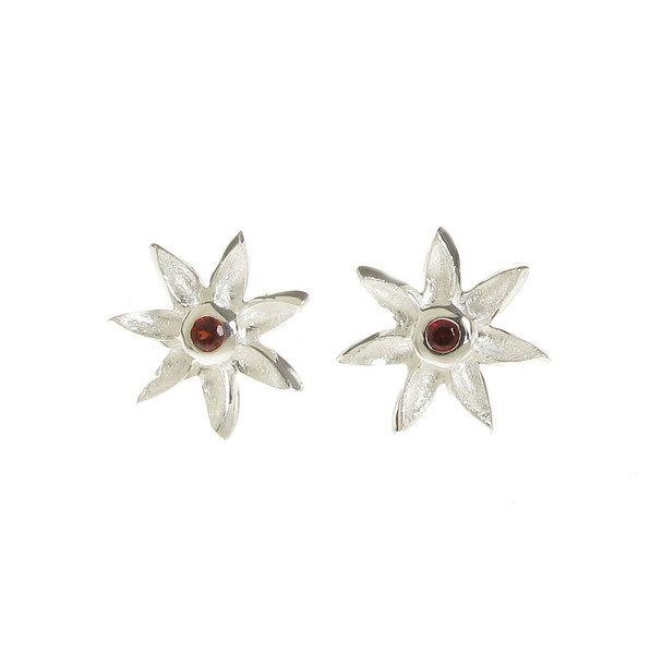 Silver and Garnet CZ Starflower Earrings