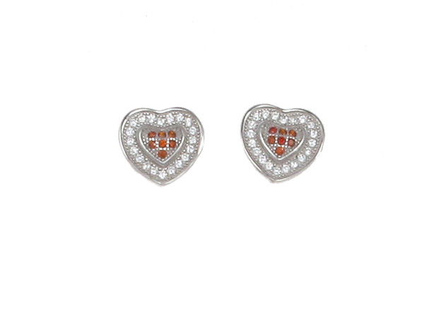 Red Checkered CZ Heart Earrings
