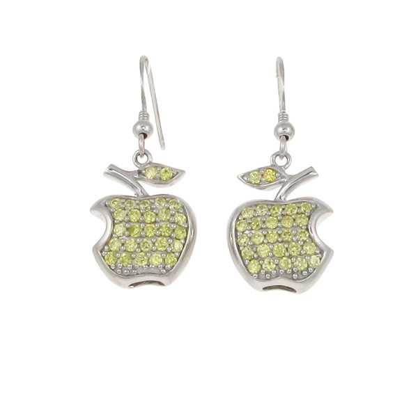 Sterling Silver and CZ Green Apple Earrings