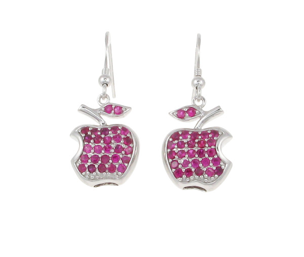 Sterling Silver and CZ Red Apple Earrings