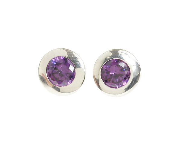 Sterling Silver and Amethyst CZ Bowl Earrings