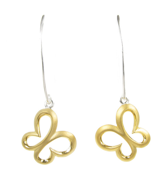 Sterling Silver and Gold Vermeil Long Drop Butterfly Earrings