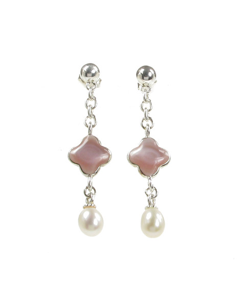 Silver, Mother of Pearl and Pearl Flower Earrings