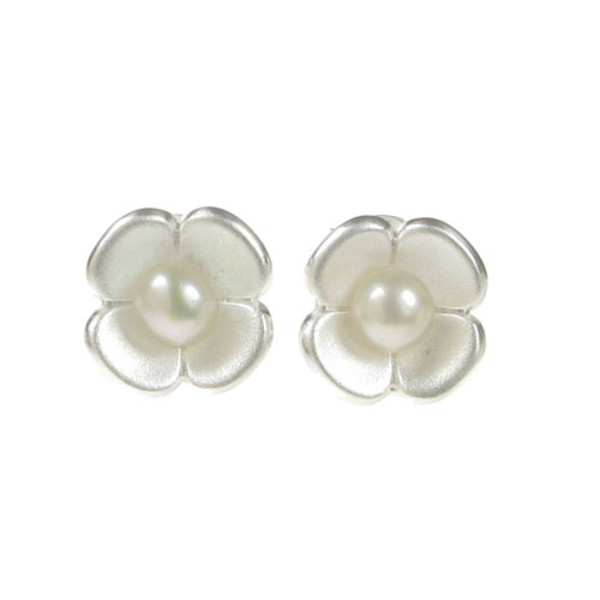 Silver Petals and Pearl Earrings