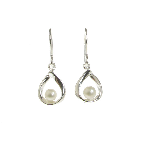 Silver Twirl with a Pearl Earrings