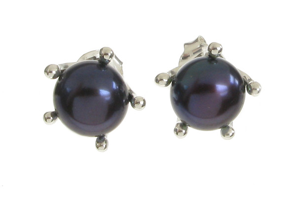 Sterling Silver and Black Pearl  Earrings