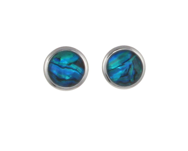 Round Blue Paua Shell Earrings