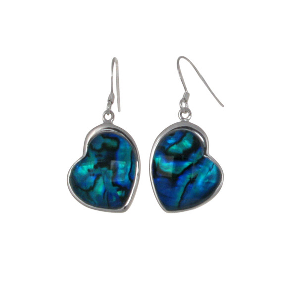 Framed Blue Paua Shell Heart Earrings
