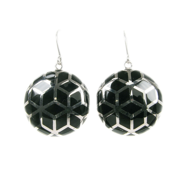 Sterling Silver and Black Resin Round Earrings