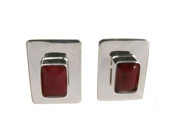 Sterling Silver and Formed Red Jasper Oblong Earrings