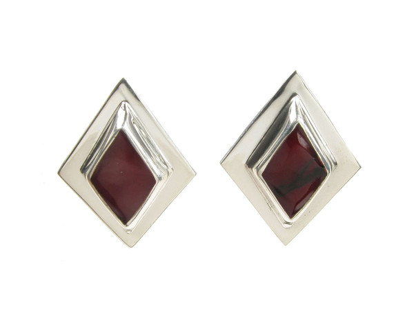 Sterling Silver and Formed Red Jasper Diamond Shaped Earrings