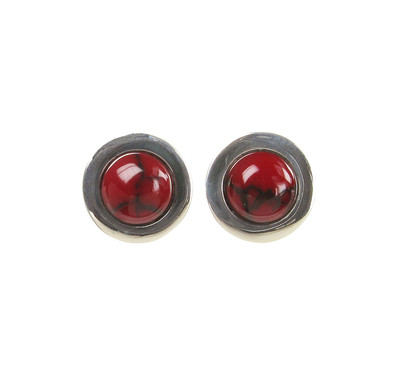 Formed Red Jasper and Silver Bowler Hat Earrings