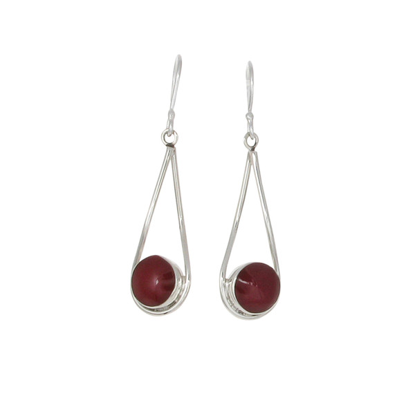 Red Button and Silver Loop Earrings