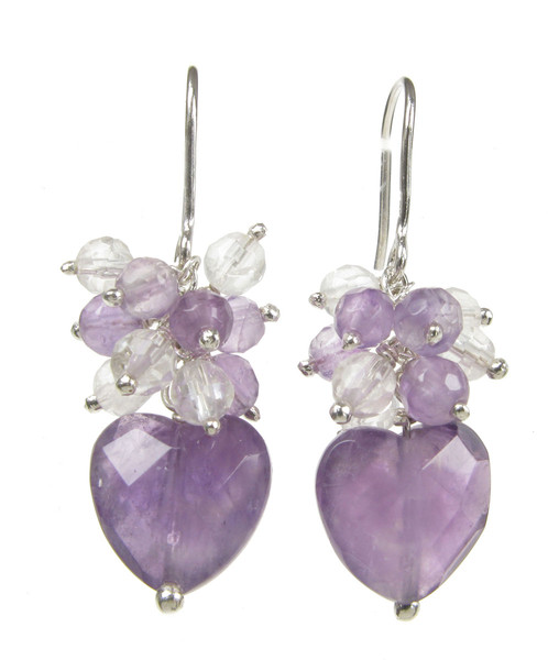 Sterling Silver and Amethyst Small Heart Drop Earrings