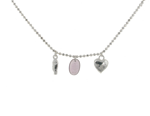Sterling Silver Necklace with Silver and Amethyst Charms