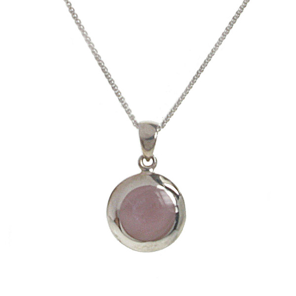 Sterling Silver and Pink Mother of Pearl Round Pendant with 16 - 18" Silver Chain