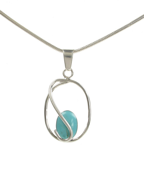 Sterling Silver Caged Formed Turquoise Stone Pendant without Chain
