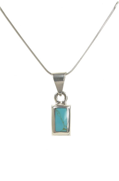Sterling Silver Rectangled Formed Turquoise Pendant with 16 - 18" Silver Chain