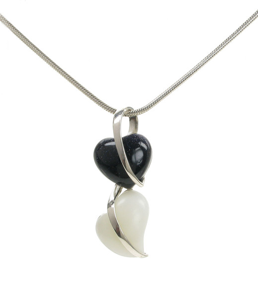 Silver and Blue Sandstone Hearts Pendant with 18 - 20" Silver Chain