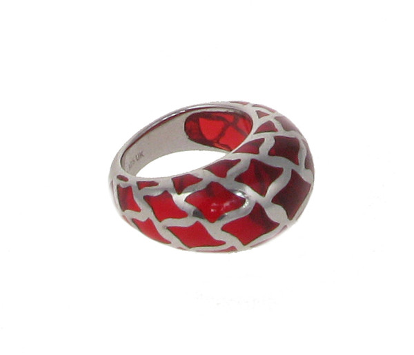 Sterling Silver and Red Resin Lattice Ring