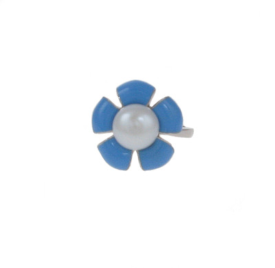 Sterling Silver and Blue Enamel Flower Ring