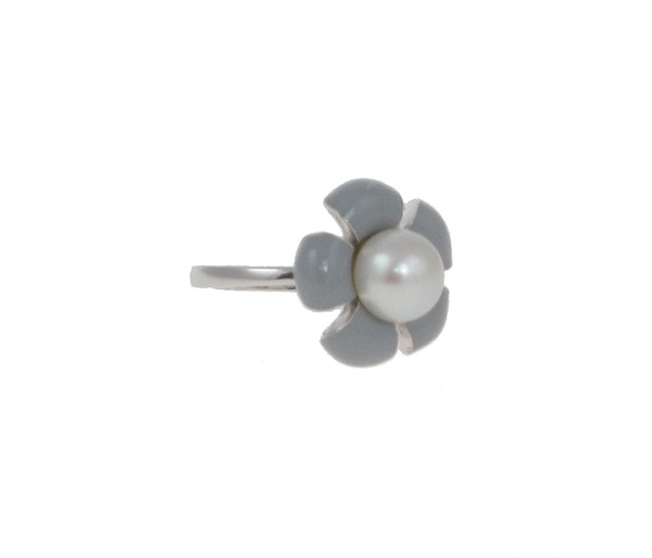 Sterling Silver and Grey Enamel Flower Ring
