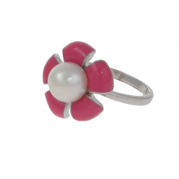 Sterling Silver and Pink Enamel Flower Ring