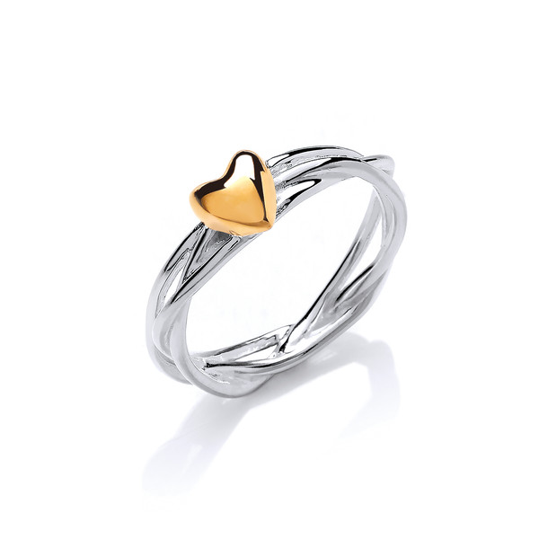 Silver and gold vermeil heart and wreath ring