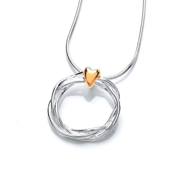 Silver and gold vermeil heart and wreath pendant with 16 - 18" Silver Chain