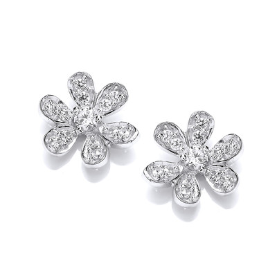 Sterling Silver and CZ Flower Stud Earrings