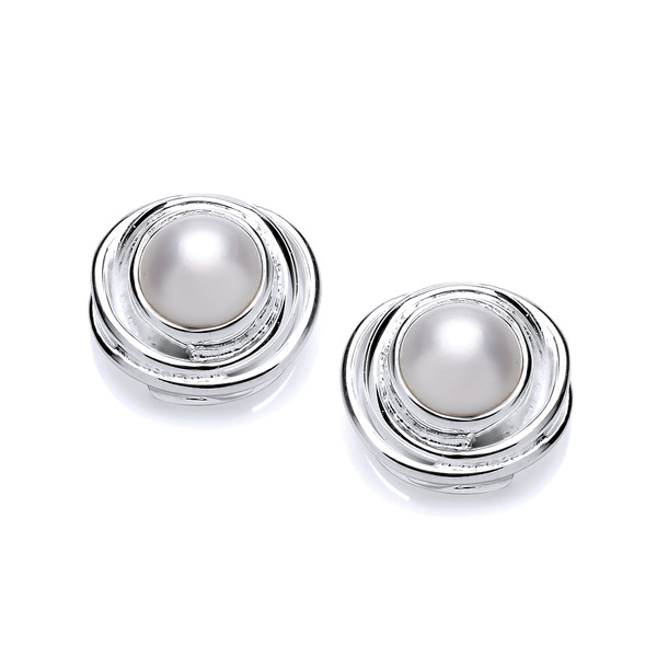 Rustic Silver Nested Pearl Earrings