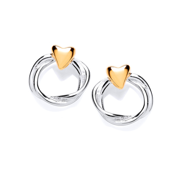 Sterling Silver and Gold Vermeil Heart and Wreath Stud Earrings