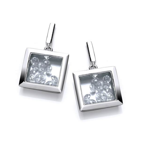 Celestial Square Silver & Cubic Zirconia Earrings