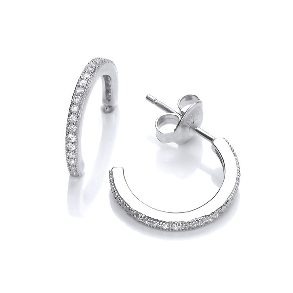 Silver & Cubic Zirconia Mini Half Hoop Earrings