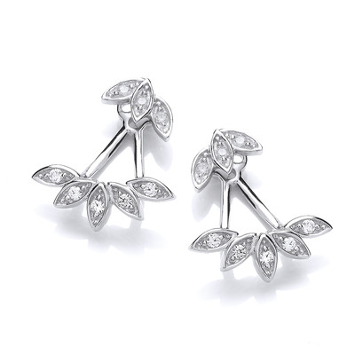 Silver and Cubic Zirconia Floral Jacket Earrings