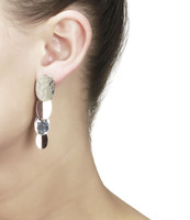 Silver and Copper Drop Disc Earrings