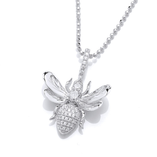 Cubic Zirconia Honey Bee Pendant with 18-20 Silver Chain