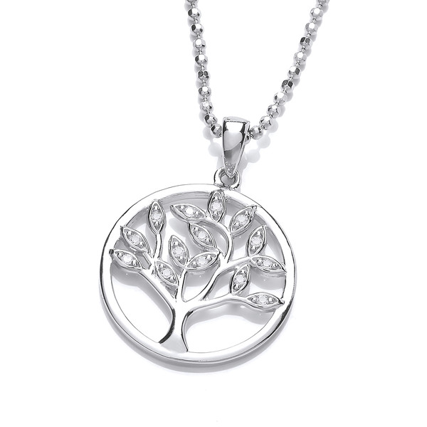 Cubic Zirconia Tree of Life Design Pendant with Chain
