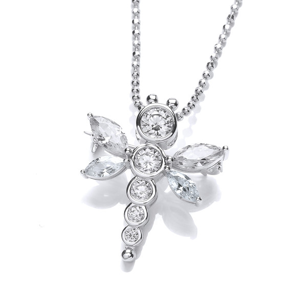 Cubic Zirconia Dragonfly Pendant/Brooch with Chain