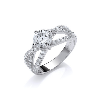Silver & Cubic Zirconia Twist Solitaire Ring